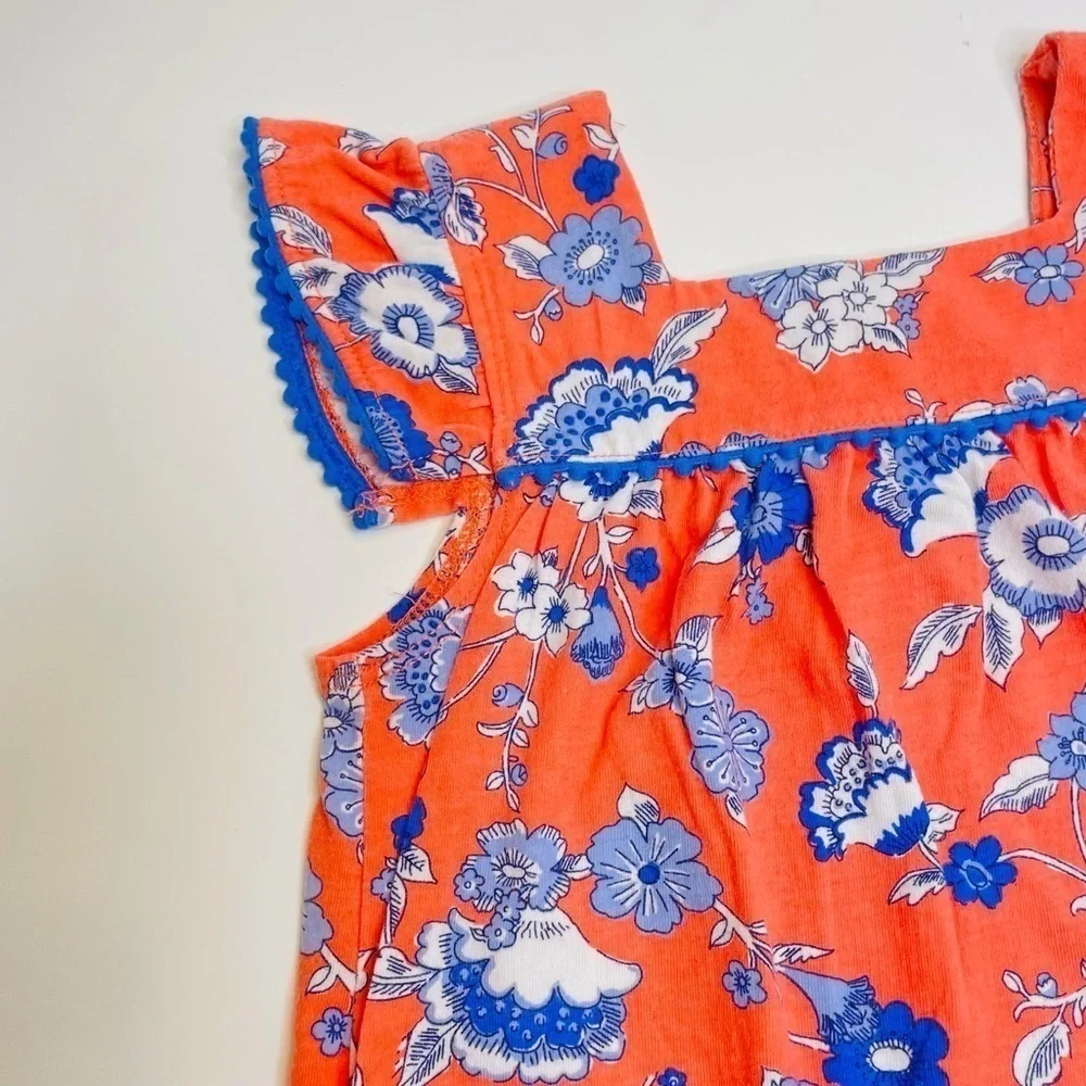 Harper Canyon Orange Blue Floral Print Square Neck A-Line Dress Toddler Size 3